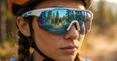 ciclista usando óculos esportivo de lentes espelhadas