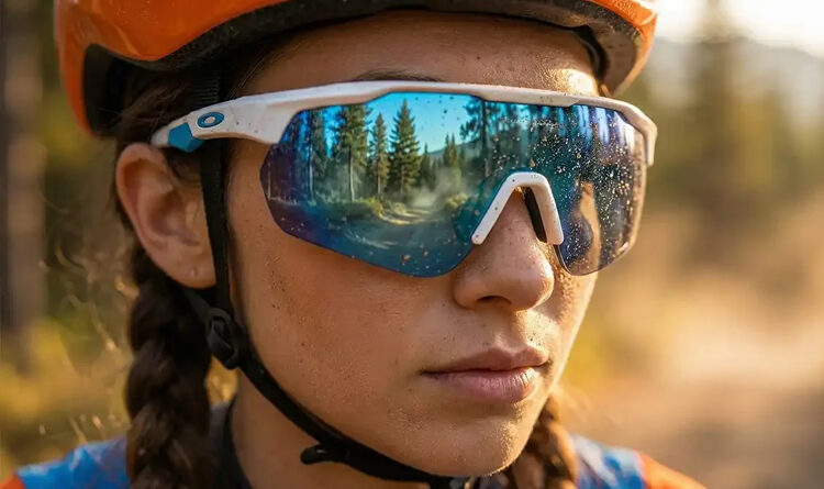 ciclista usando óculos esportivo de lentes espelhadas